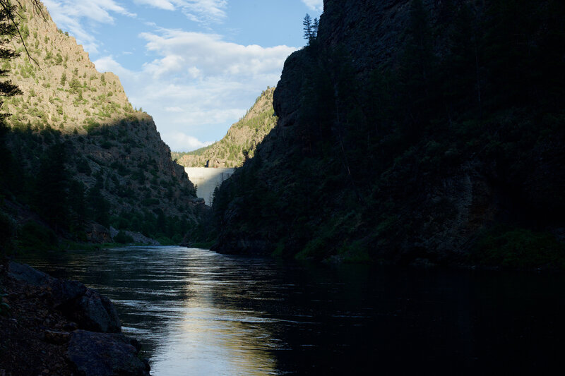 From the end of the trail, looking back at the Morrow Point Dam.