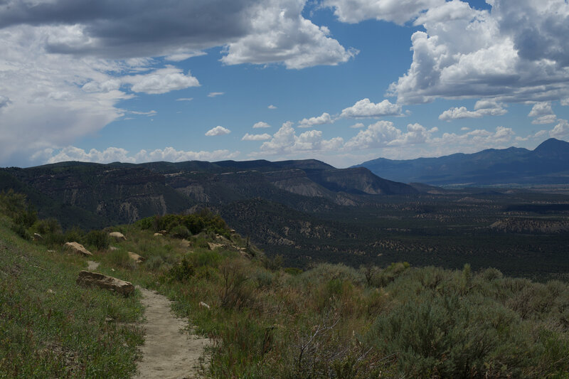 The trail as it winds along the hillside, you get a great view of the mesas that make up Mesa Verde National Park.