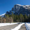 Half Dome from a snow covered Yosemite Valley.