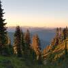 Dawn breaking high in the mountains at Lake Sally Ann Trail camp along the PCT.