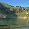 The clear, cold waters of Blue Lake, set in a high mountain cirque.