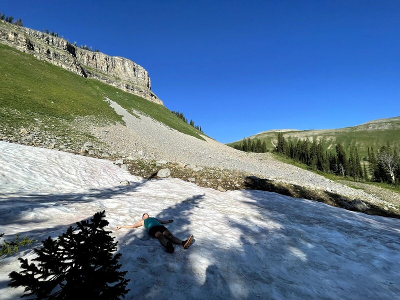 Even during a drought year, you can find snow on the north side of the ridge. This is right by the Waterfall Canyon - Sheep Cr. Trail split.