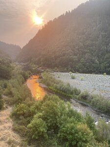 Sunrise through a smoky haze about 2mi from Grave Creek Boat Ramp.