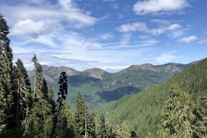 Looking down into Barnes Creek Valley and up at Baldy Ridge.