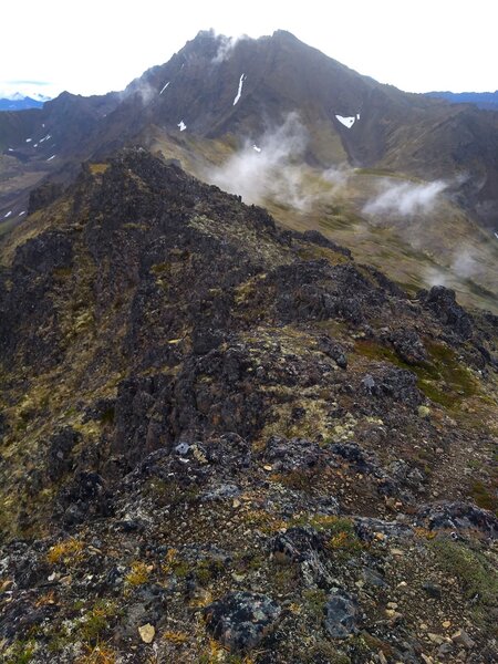 Tikishla peak from just east of Knoya peak.  The trail follows the ridge top.