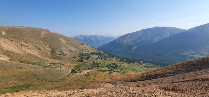 At the saddle looking down towards Watrous Gulch.