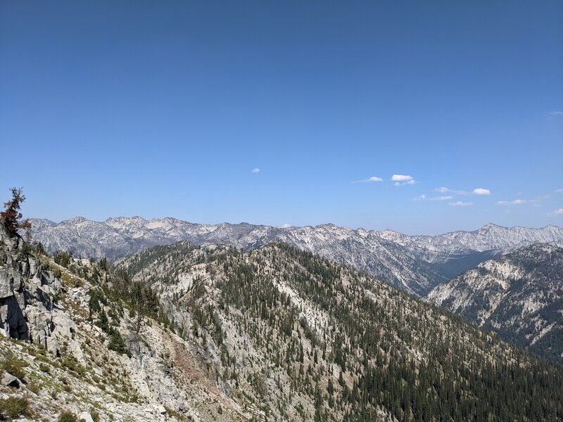 View north from West Eagle Trail crest with view of entire Wallowa's.