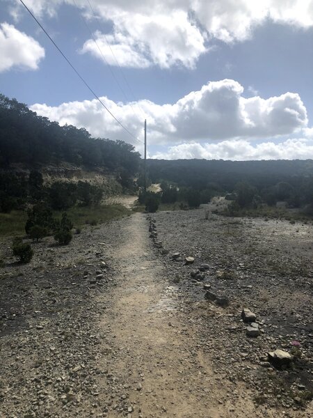 The trail going through the quarry. Part of it is also in the woods.