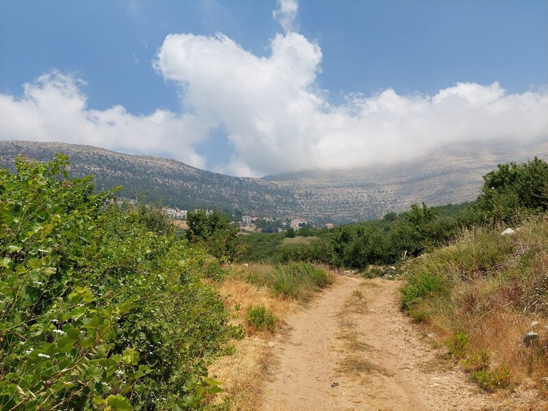 Looking back at Ehden from the trail.