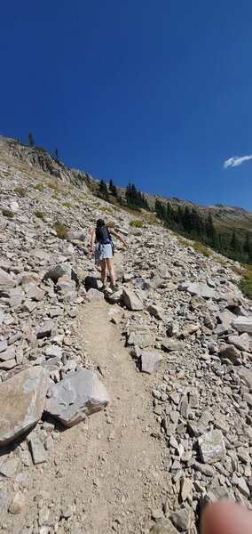 This is the trail after you pass the tree line. Pretty steady climb with no shade. We had to take Copper Creek Trail to get here and this is about 6.5 miles into the hike. This was definitely the least leisurely part of our day.