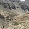 Looking down at Continental Chief Mine from Dyer trail - notice the scree/nature of the trail.