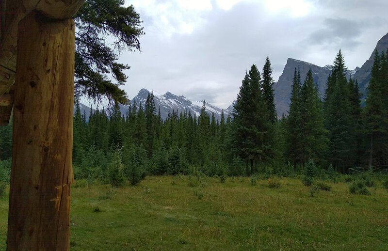 The Rajah, 9,901 ft., (center) is seen looking southeast from the front porch of the Blue Creek Warden Cabin.