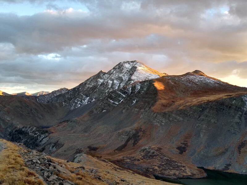 Eureka Mountain at sunset, after the first October Snow