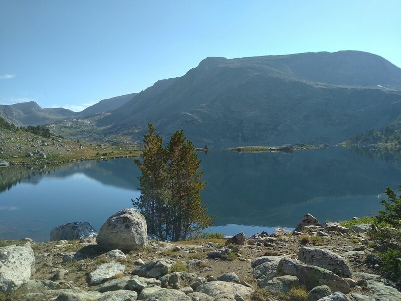 Reflections in the second lake, Lake 10542, on the way to Europe Pass, on a calm, perfect August morning.  Seen from the southwest end of Lake 10542.