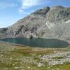 The fifth/last lake, Lake 11023, on the way to Europe Pass. The mountain ridge behind Lake 11023 is the shoulder of Europe Peak, 12,259 ft., that is part of the Continental Divide.