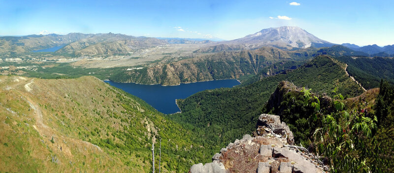 Coldwater Lake (at left), Castle Lake  and Mt St Helens seen from Castle Peak