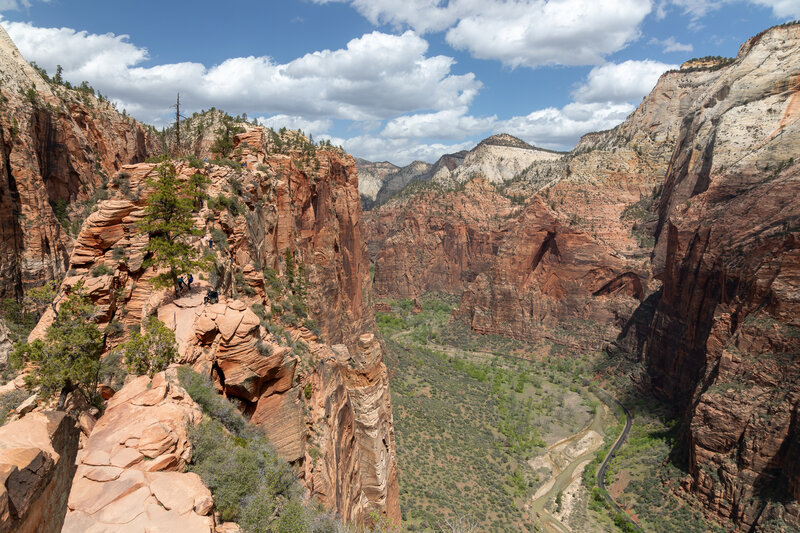 The precarious narrow stretch of rock leading to Angels Landing with Zion Canyon on the right