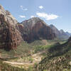 Zion Canyon from the top of the first set of switchbacks at the mouth of Refrigerator Canyon