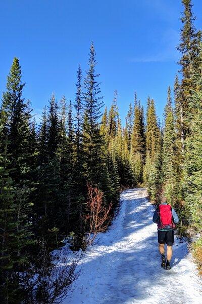 Beginning the trail towards Chester Lake in mid-October. Packed snow was icy and slick.