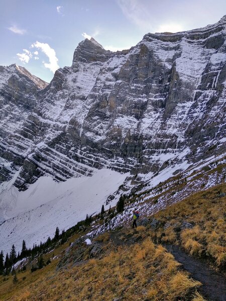 Trekking back down the avalanche shoot