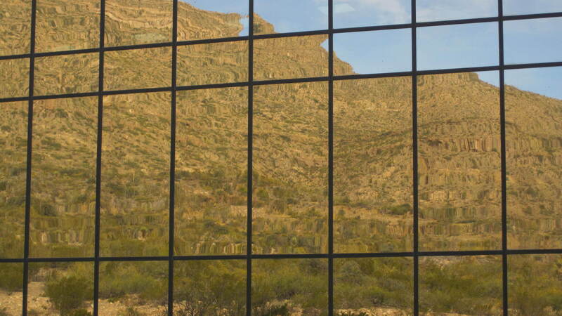 Reflection of Sacramento Mtns. in the Space Hall of Fame windows...