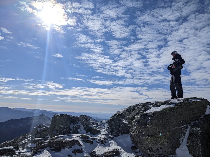 Braving chilly winds for the view between Lincoln and Lafayette.