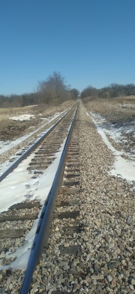 Looking north up the rail, trains still use this line.