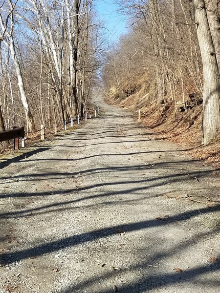 Looking up at the the trail from the now closed off railroad tunnels.