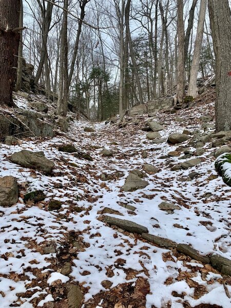 Rocky downhill in the snow