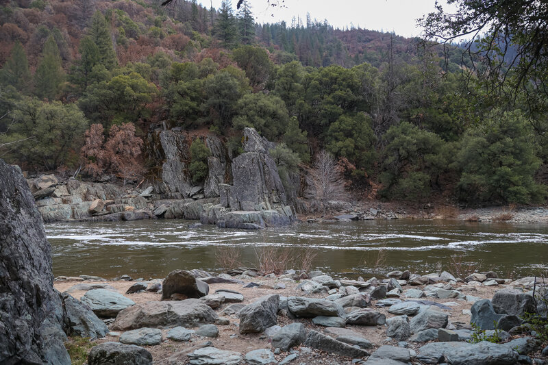 The trail emerges at the side of the Indian Creek slightly downstream from the waterfall.