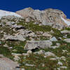 The final  slopes to Exit Pass from the east. The Low Angle gully/chimney is quite straightforward and easy to navigate.