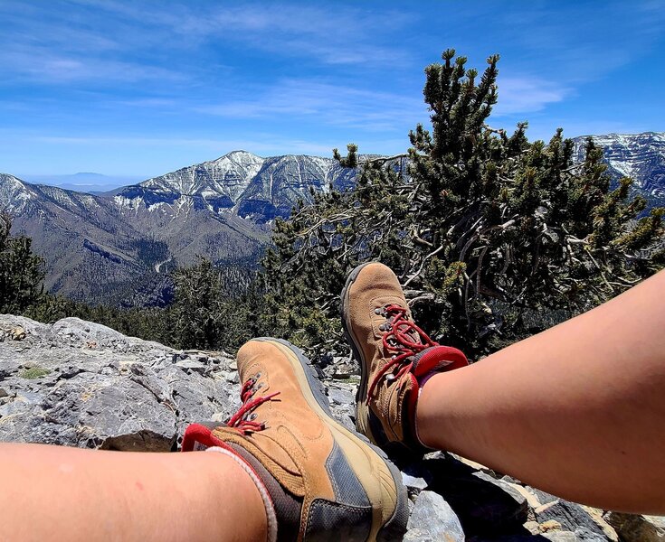 This peak gives you a view of some of the other mountain peaks in the Mt. Charleston Wilderness Area and a slight view of Red Rock National Conservation Area.