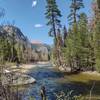 The pretty Kern River at the bottom of Kern Canyon.  Seen looking north on the Lower Kern Trail.