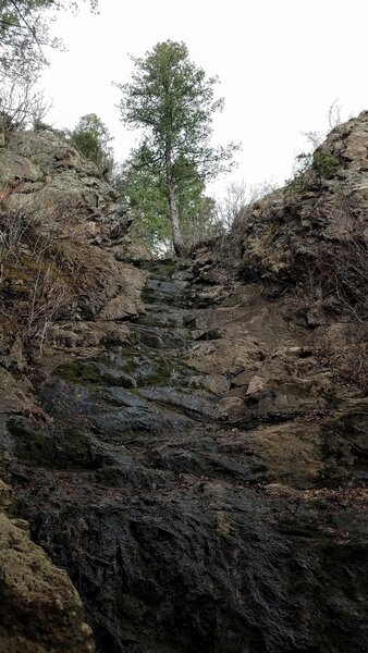 Waterfall leaking down rocks