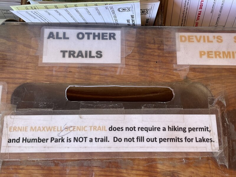 Self-issued permit table outside of the San Jacinto Ranger Station (54270 Pine Crest Ave, Idyllwild-Pine Cove, CA 92549)