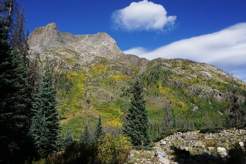 View of the Guardian with aspen slopes.