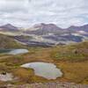 Looking down on a small pond and West Ute Lake from a saddle.