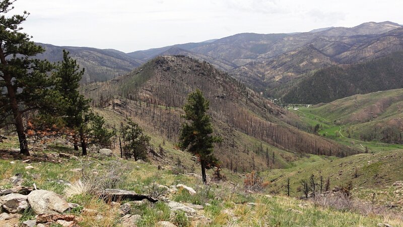 View of Hewlett Gulch Trailhead on Colorado 14 from Greyrock Meadows Trail