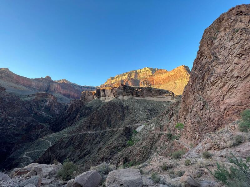 Looking down at the Devil's Corkscrew: these walls get brutally hot when the sun hits them, so I'm here EARLY.