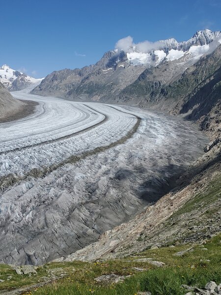 Views of the glacier constantly change as the trail turns to expose different angles