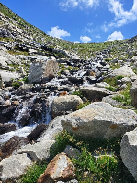 Here, the fainter trail runs along a lively stream.