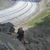 Aletsch glacier, note the blue and white trail marker.