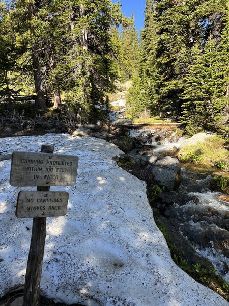 Some snow on South Boulder Creek trail, as of July 2, 2022. No additional gear needed, you can easily walk through it.