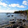 Lake Huron shoreline with fall foliage.