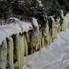 Icicles on the rock face as seen from the primary viewing platform in winter.