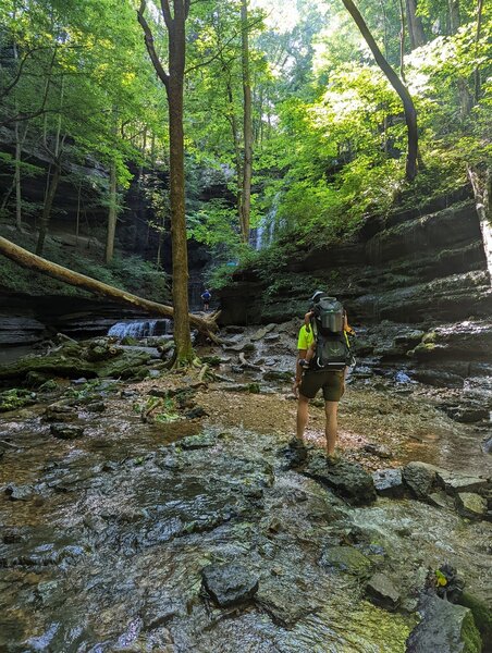 Walk up the creek to get access to the waterfall.