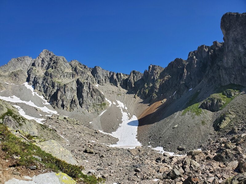 Looking northwards from the trail - late June snowfields