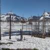 Amid all the snow, is the still ice and snow covered Summit Lake, 4 days before Canada Day - July 1.