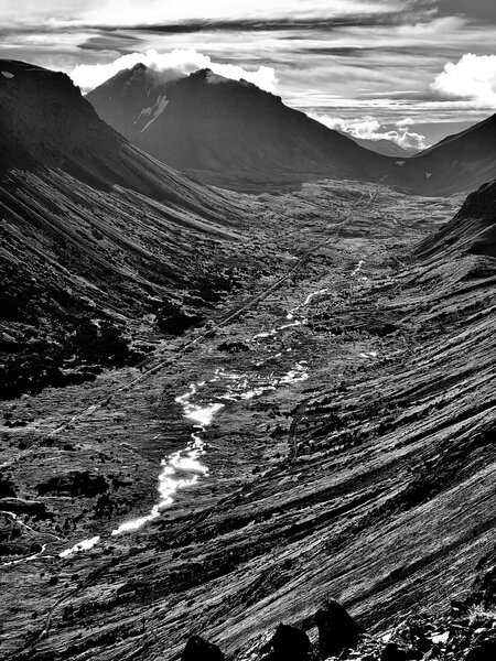 Looking southeast, upstream of South Fork of Campbell Creek and Powerline Trail.