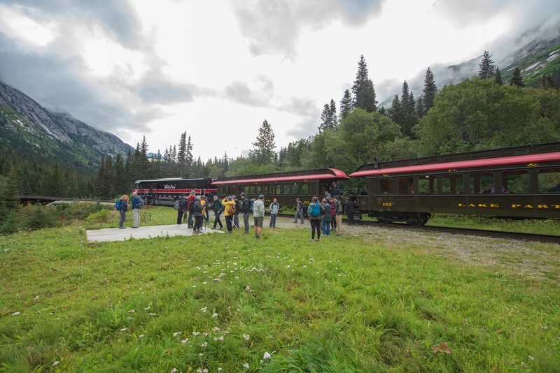 Getting off the train at the trailhead.